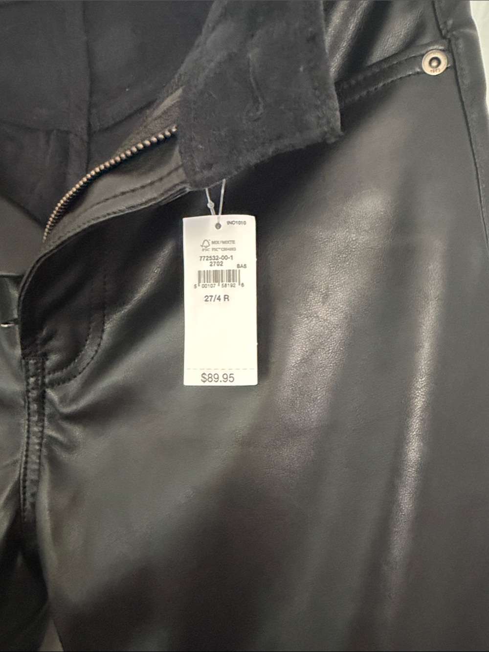 GAP Vegan Leather Cheeky Straight Pants Black High Rise NWT Size 27 / 4R - Picture 10 of 10